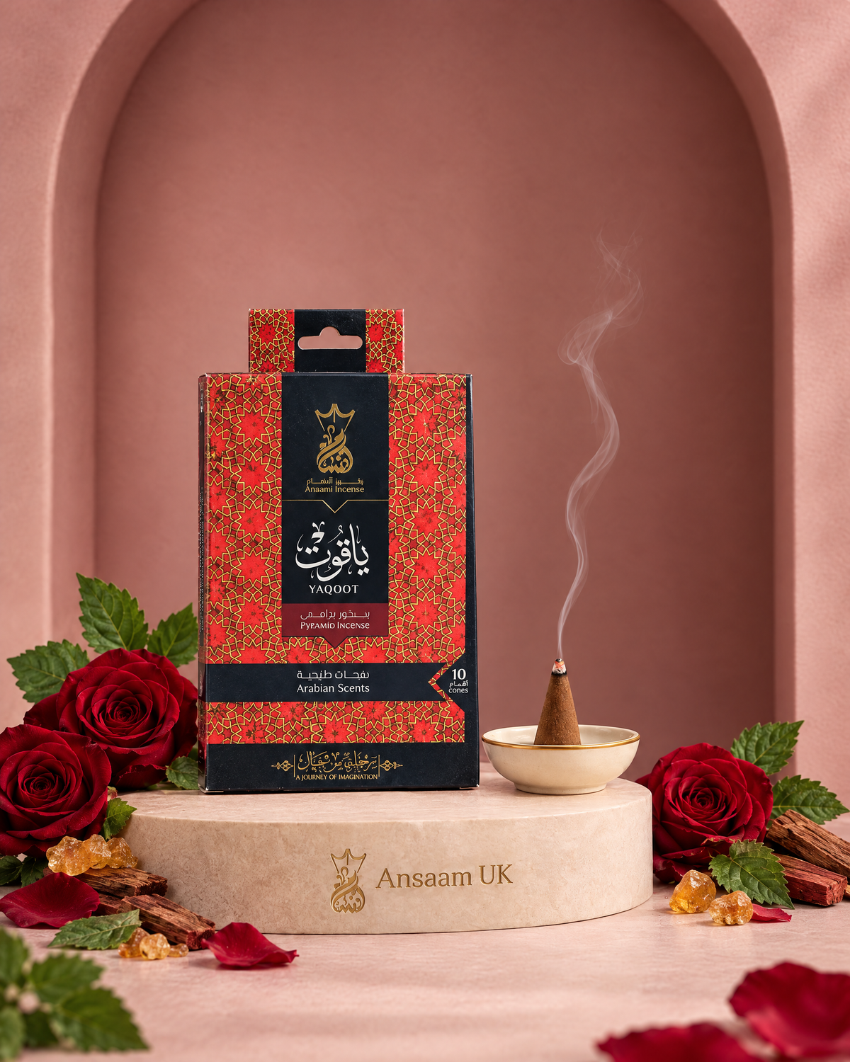 Yaqoot incense cones with rose, amber, patchouli and cedarwood