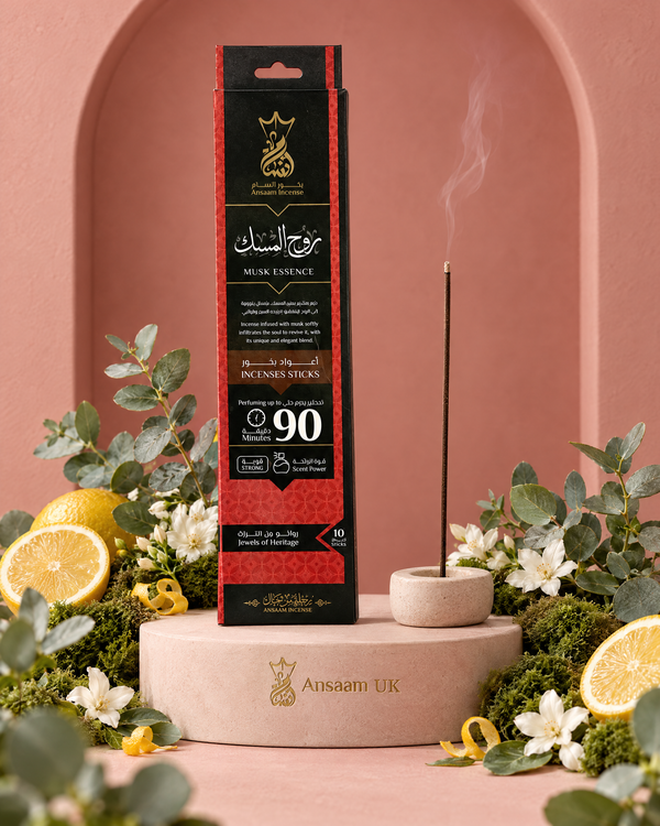 Musk Essence 90 Minutes incense sticks with citrus, eucalyptus, white flowers and moss