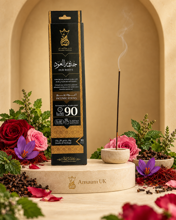 Oud Roots 90 Minutes incense sticks with rose, saffron, clove and patchouli