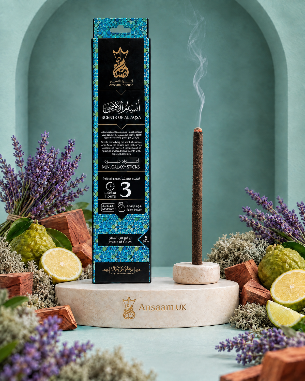 Al-Aqsa 3 Hours incense sticks with lavender, bergamot, cedar wood and oak moss