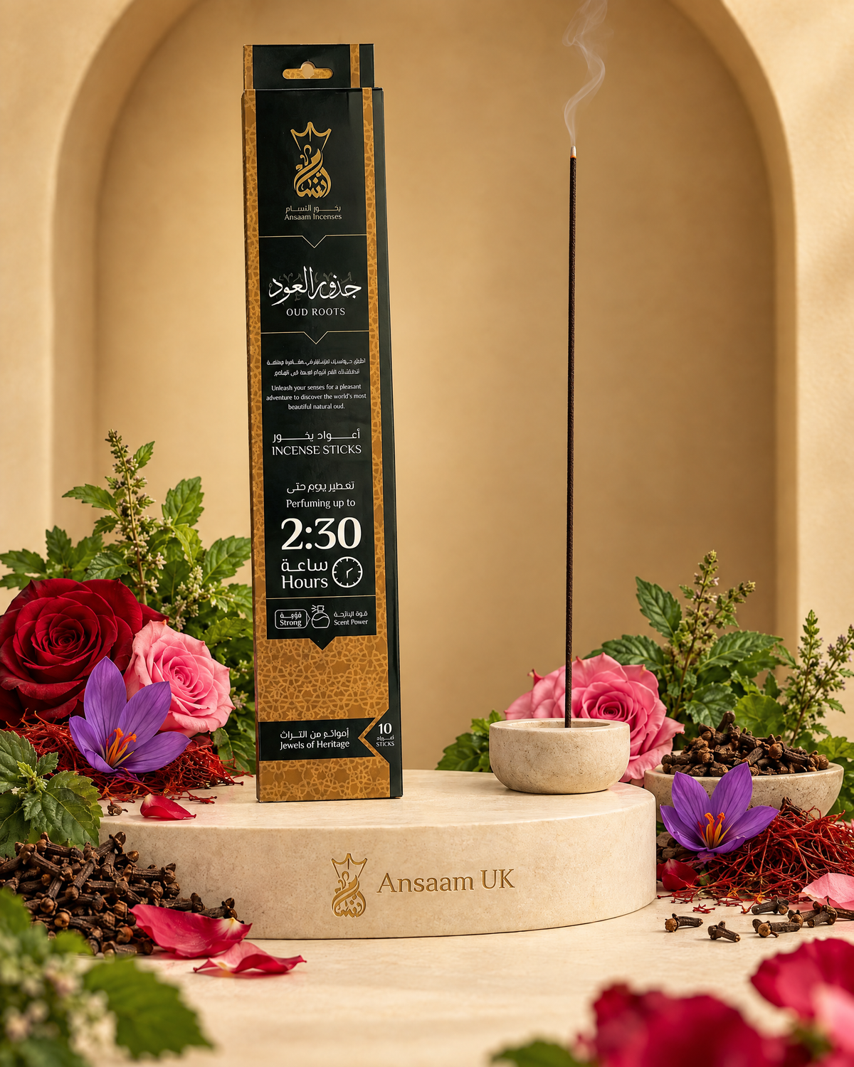 Oud Roots 2.3 Hours incense sticks with rose, saffron, clove and patchouli