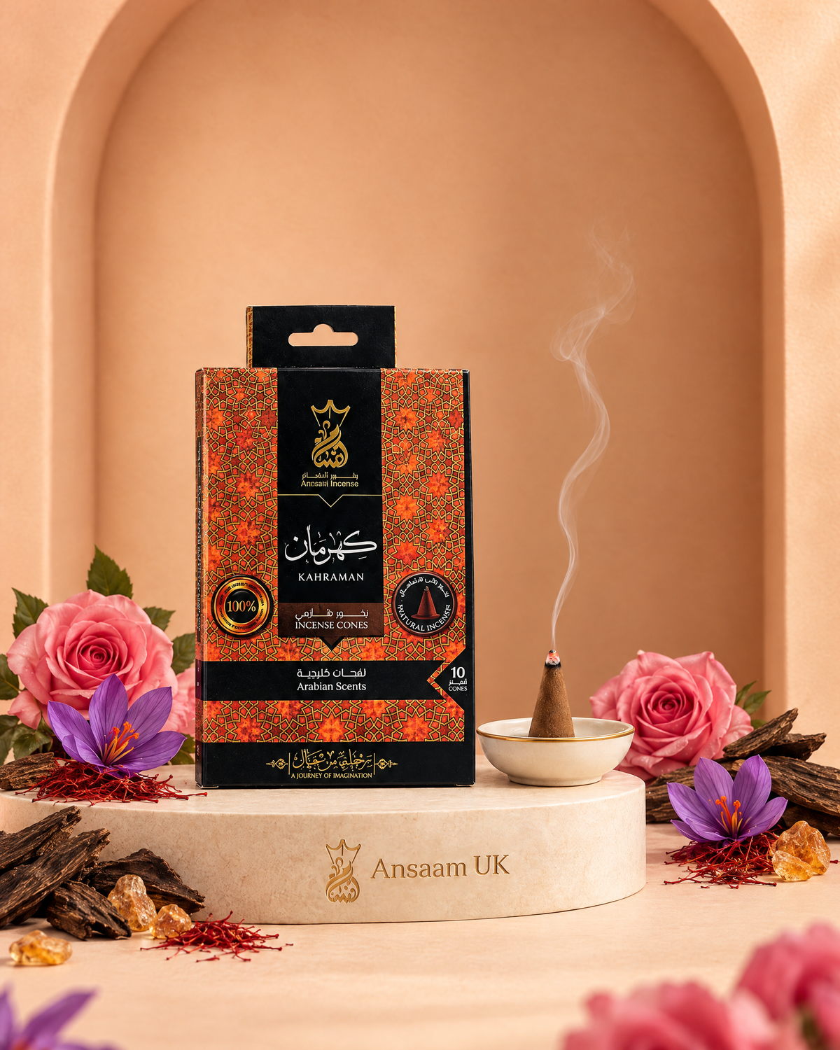 Kahraman incense cones with saffron, oud, rose, agarwood and amber
