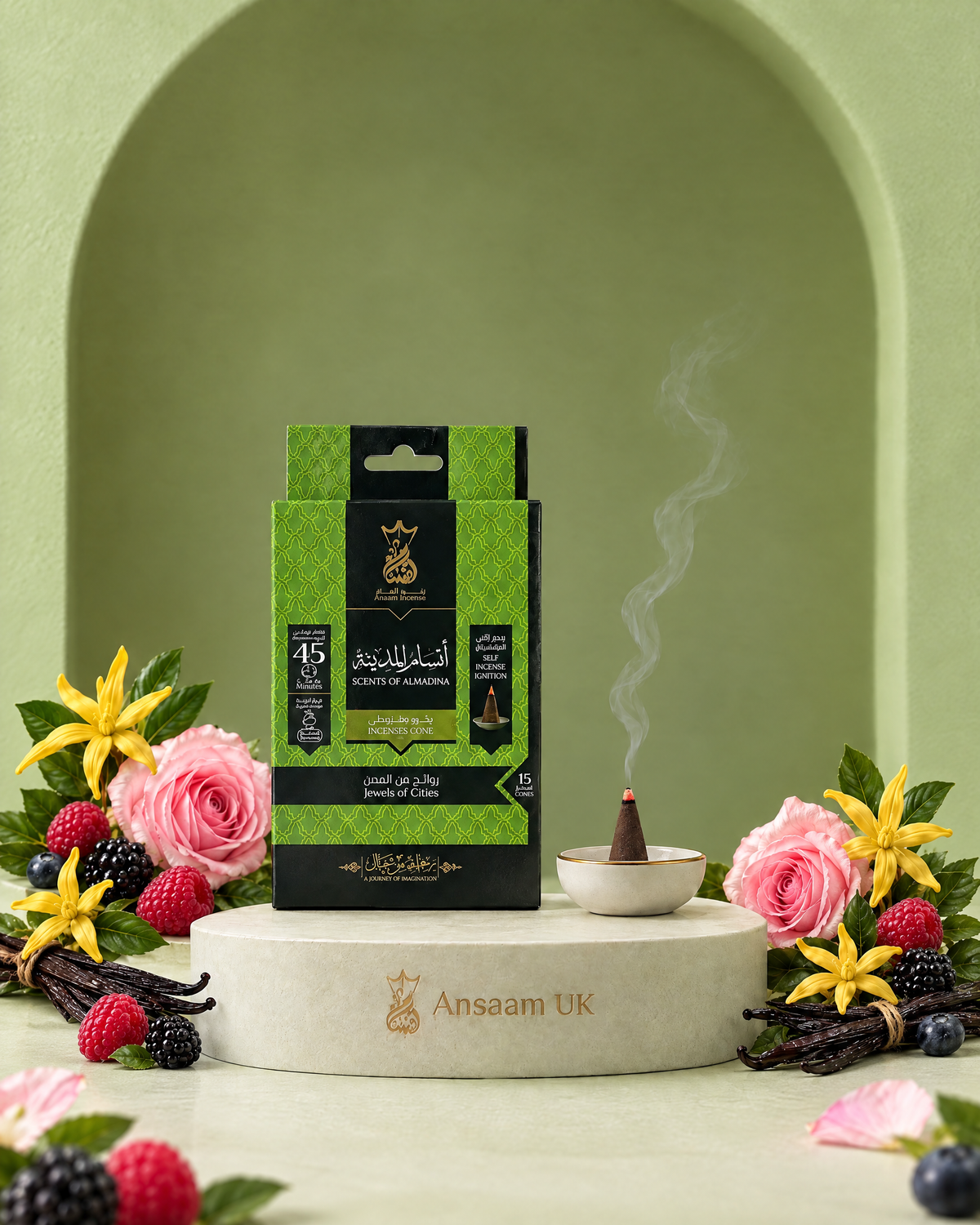 Al-Madina incense cones with ylang-ylang, berries, rose and vanilla
