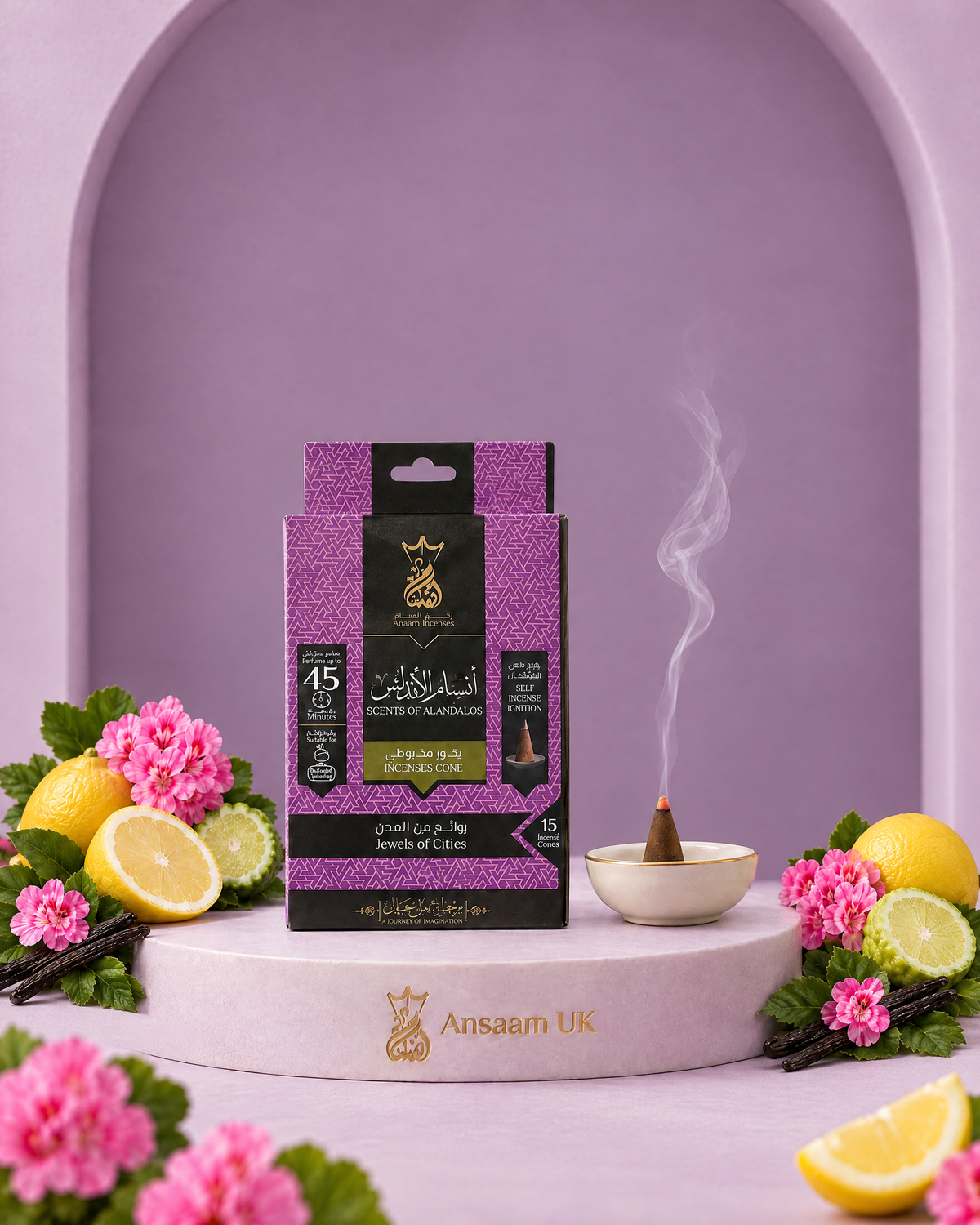 Al-Andalos incense cones with lemon, bergamot, geranium and vanilla